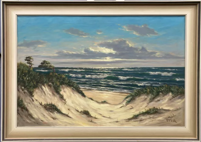 Ölbild Impressionist Strand Dünen am Meer Nordsee Troch signiert 74 x 104 cm