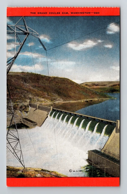 WA- Washington, Aerial View Grand Coulee Dam, , Vintage Postcard