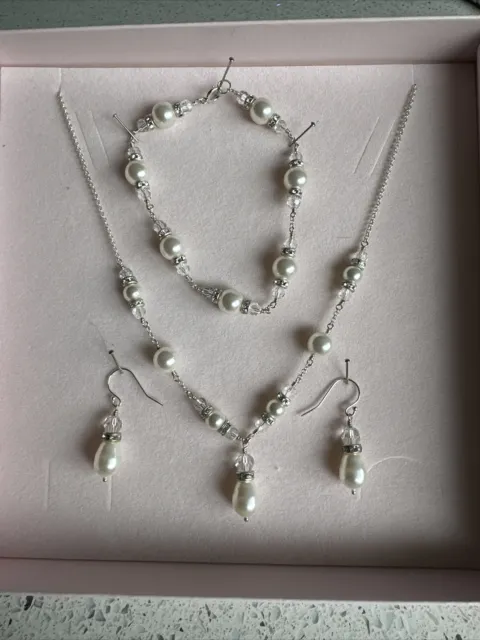 Bridal Pearl, Crystal & Sterling Silver Jewellery Set By Honey Willow RRP £200+