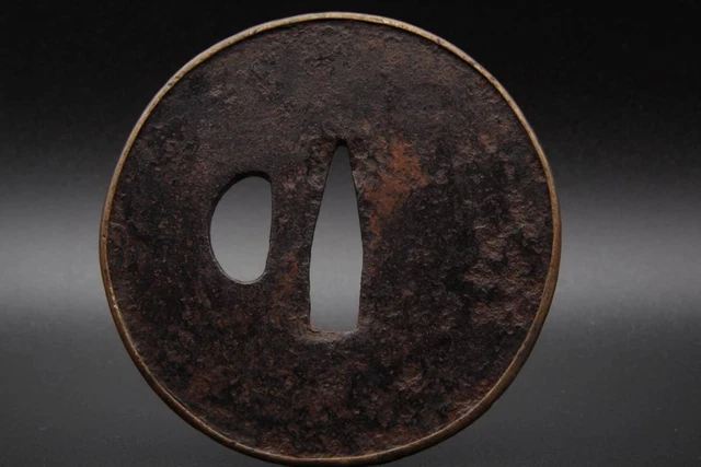 Tsuba Iron Ground Circle Sword Fittings Japanese Armor Edo Samurai Antique Perio