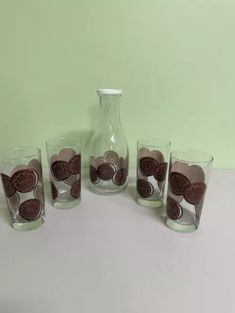 5 Piece Nabisco Oreo Milk Set With 4 Glasses And 1 Pitcher With Lid