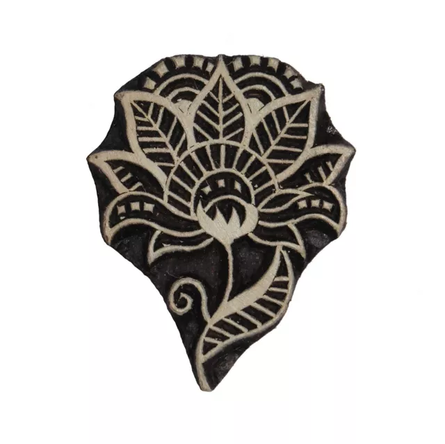 Floral Flower Shaped 5 x 6.4cm Indian Hand Carved Wooden Printing Block Stamp