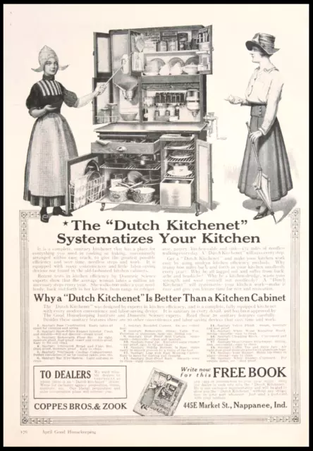 1917 DUTCH KITCHENET Kitchen Cabinet w/FLOUR Bin & SUGAR Orig Vtg PRINT AD
