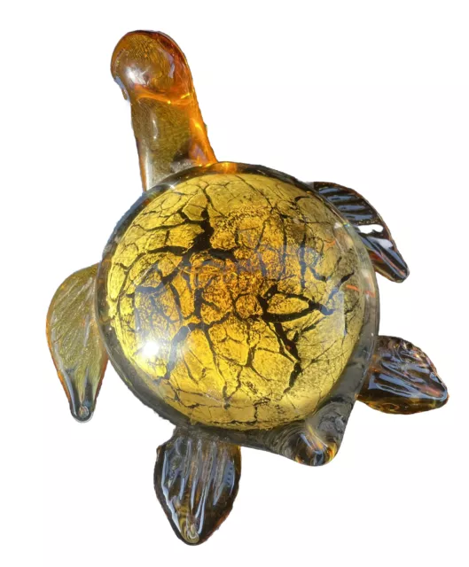 Murano Cristalleria d'arte Glass Sea Turtle Paperweight Amber GOLD D1 *See Descr