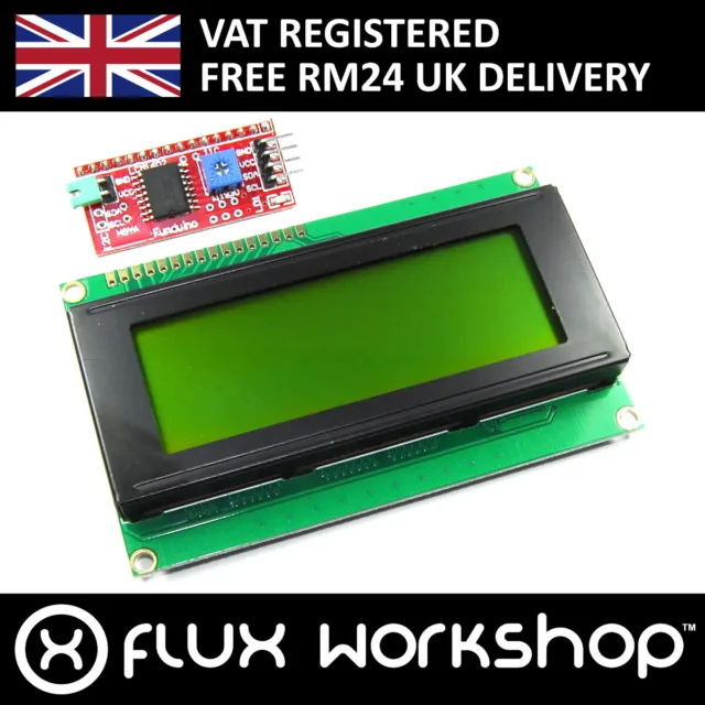 20x4 Verde LCD Con Funduino I2C Interfaz MB-063 2004A HD44780 Flux Workshop