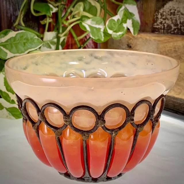 Schneider Coupe Vase En Pate De Verre Et Fer Forge Art Deco 1930