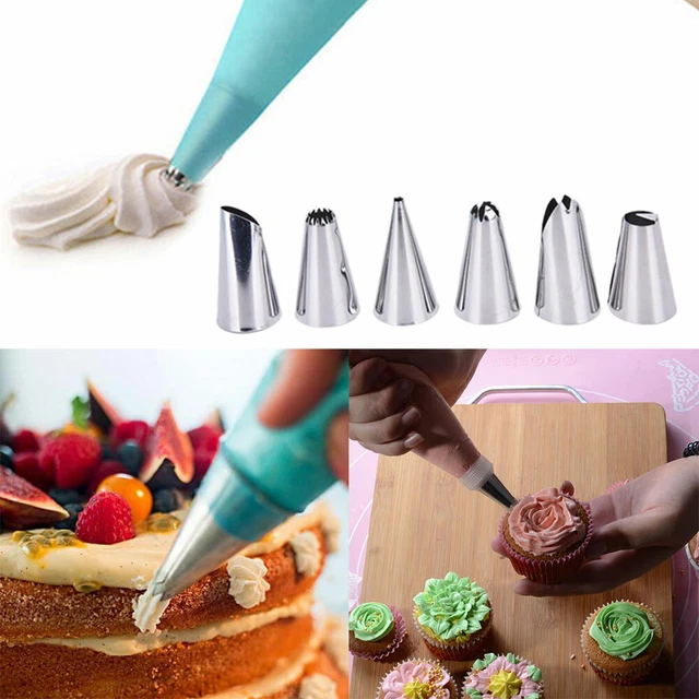 IBOCDWAMA Edelstahl-Spritzset Für Torten & Cupcakes - 6 Düsen + Zubehör