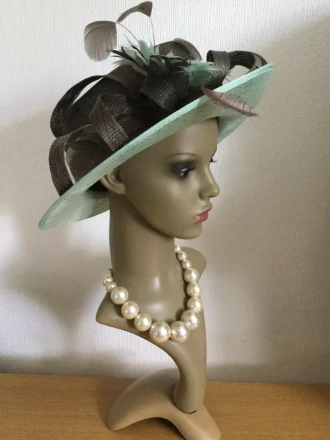 BNWT Jacques Vert GREY / MINT Range Wedding Hat Mother of the Bride Fine Feather 2