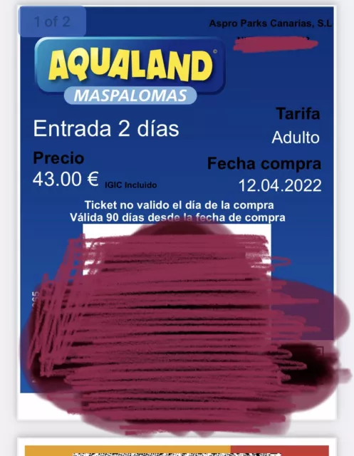 aqualand maspalomas 2 Adults 1 Child 1 Day Pass For Each Person - Will Email Qr