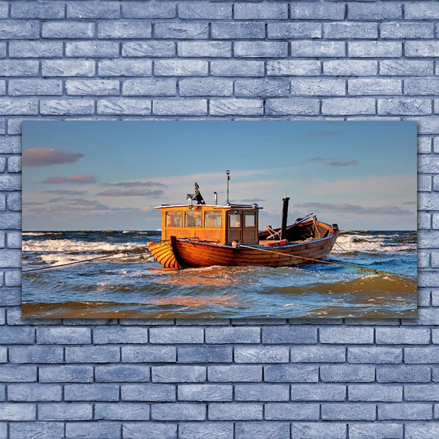 Tableau Toile Décoratif 100x50 Cm - Paysage Marin Bateaux Sur Mer - Moderne, Neuf