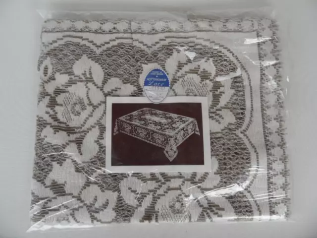 Vintage  in Packet Nottingham Lace  Floral Rose Tablecloth Made in Great Britain