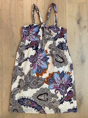 Paul & Joe Printed Sleeveless Halter Dress Cotton Pockets Ivory Sz 40 US 8 E