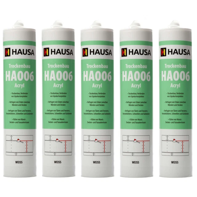 5x Hausa Maleracryl Weiß Acryl Dichtstoff Innen & Außen elastische Dichtmasse