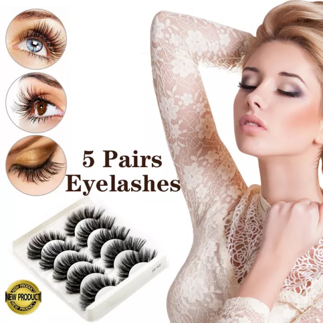 5 Pairs 3D Thick Mink Fake False Eyelashes Natural Long Wispy Makeup Lashes AU