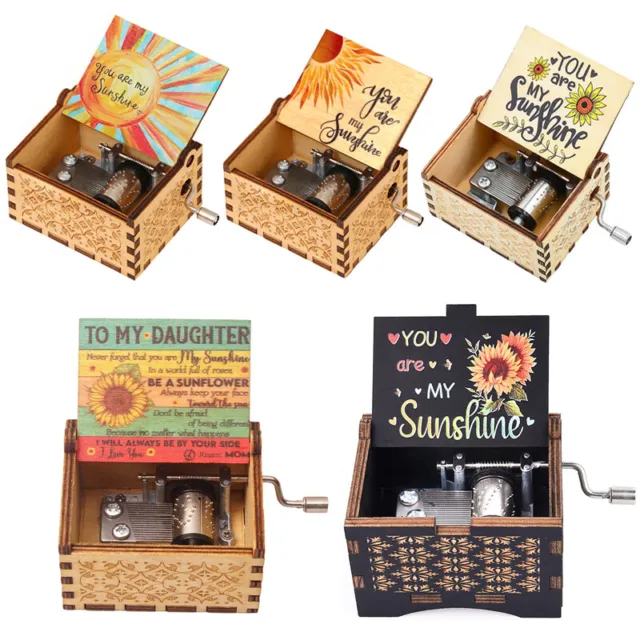 You are My Sunshine Music Box Black Engraved Hand-Cranked Wooden Musical Boxes