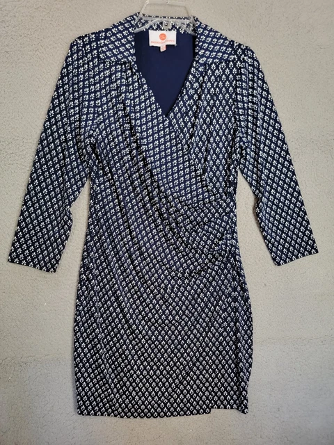 Samantha Brown Travel Dress Medium Wrap Dress Navy Blue V Neck