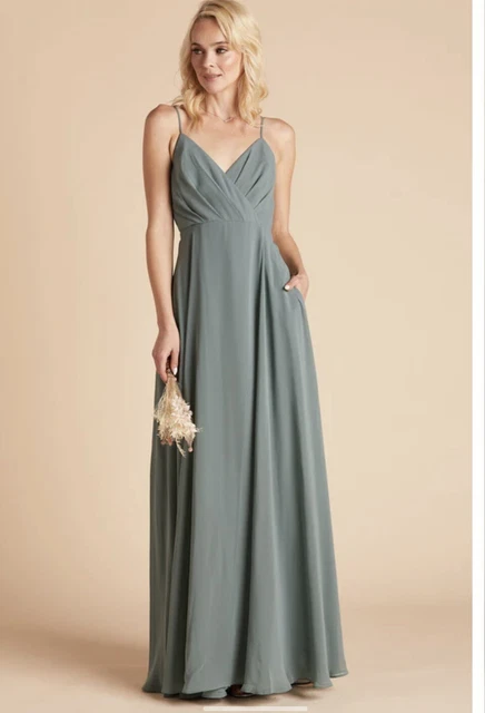 Birdy Grey KAIA DRESS CHIFFON SEA GLASS Wedding Bridesmaid Small NWOT