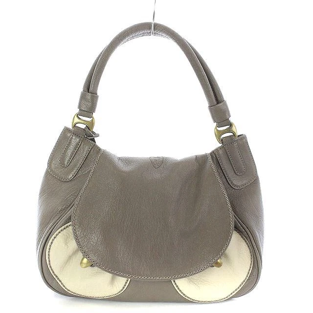 Tofu Roadstone Loadstone One Shoulder Bag Handbag Leather Beige  /Hz34 Wome