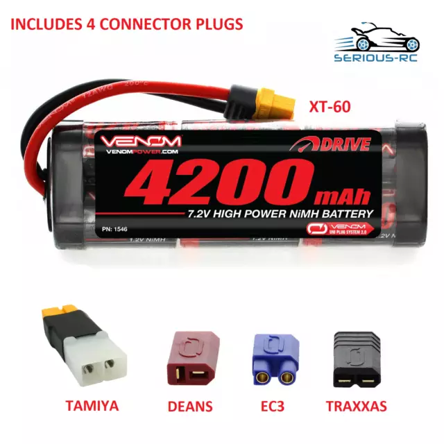 RC Car Battery 7.2v 4200mah NiMH Rechargeable Pack with Tamiya, Deans, XT60 Plug
