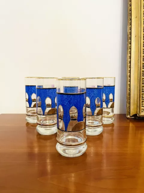 Service de six verres à Orangeade en verre soufflé émaillé de Paul Nagel XXème