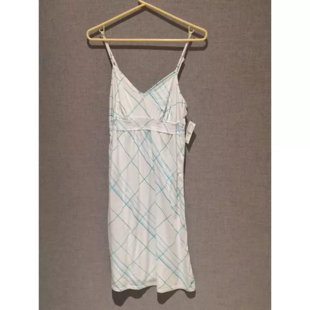 Oneill Womens Sundress White Blue Plaid Knee Length V Neck Sleeveless Knit M New