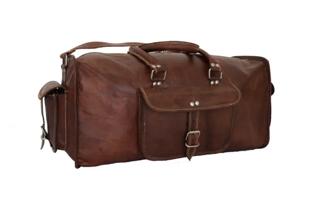 23" Vintage Leather Duffel Bag Weekend Travel Luggage Handbags Holdalls Duffle