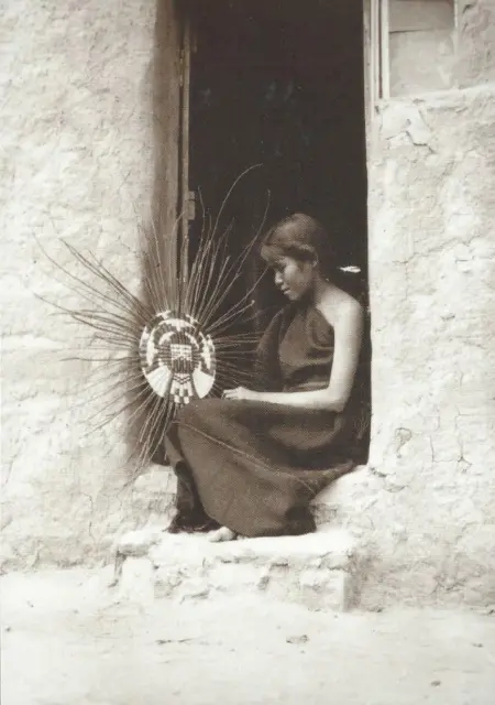 Hopi Basket Weaver Native American Postcard Sepia Tradition Monsen Photo 1909