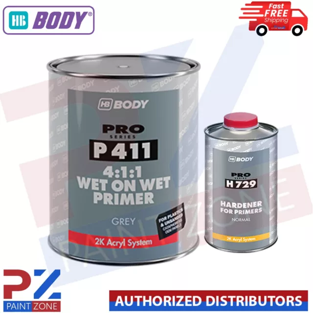 Hb Body P 411 4:1:1 Wet On Wet Primer Grey With H729 Hardener 1.25 Ltr Kit