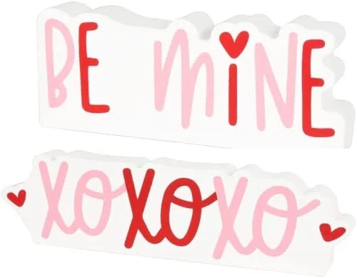 Valentine's Day Tabletop Tier Display Wood Block Signs - Be Mine and XOXOXO