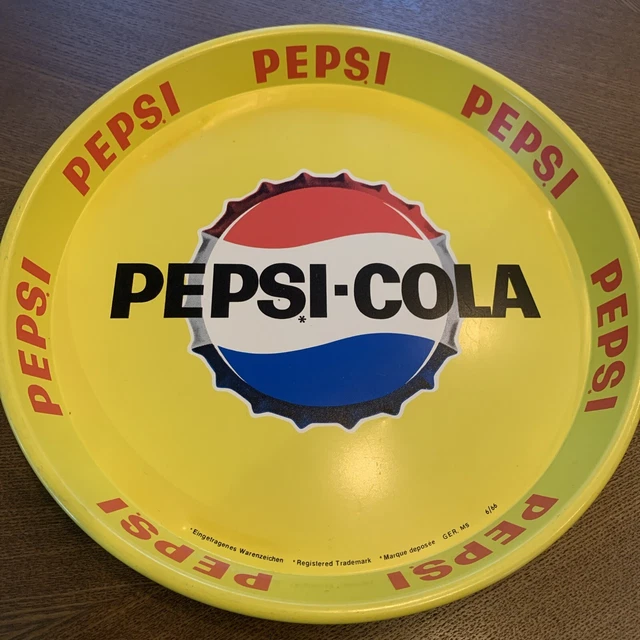 Vintage German Pepsi Cola Round Metal Serving Tray Yellow 12”