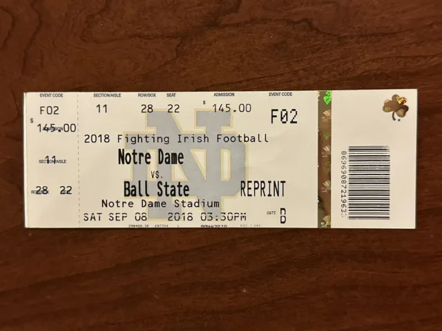 2018 Notre Dame Irish vs Ball State College NCAA Football Ticket Stub
