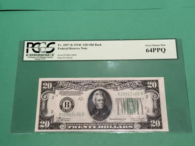 1934C $20 FRN Old Back Jumpin' B PCGS 64PPQ Very Choice New Fr. 2057-B New York