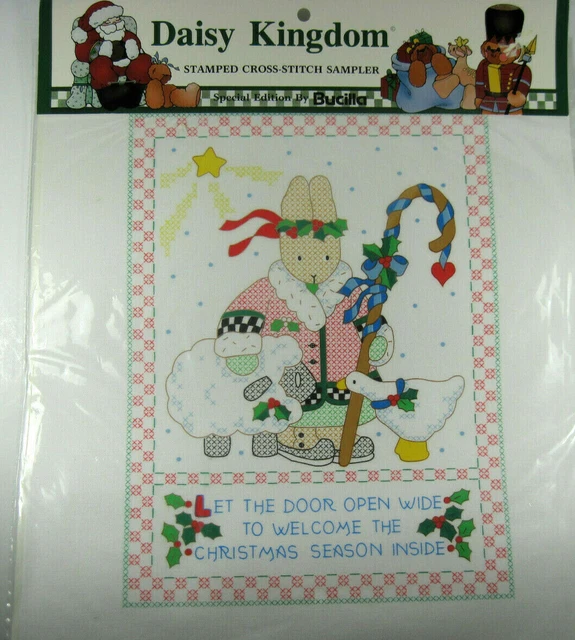 DAISY KINGDOM 1992 Stamped Cross-Stitch Christmas Sampler by Bucilla