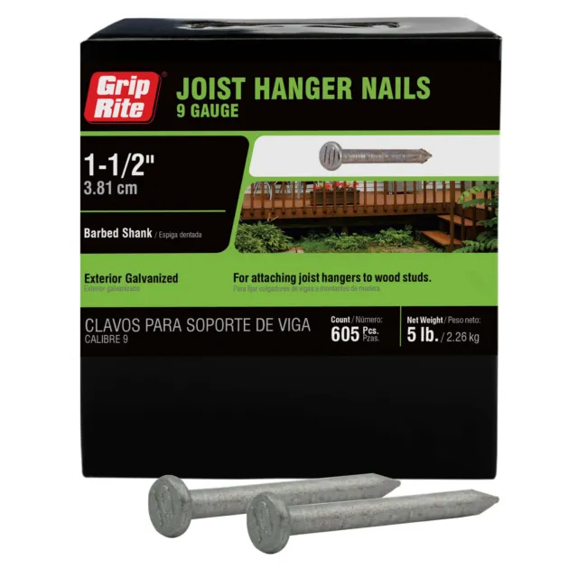 Grip Rite #9 1-1/2" Exterior Galvanized Joist Hanger Nails 5-lb Box Barbed Shank