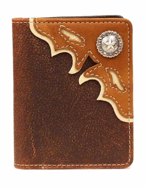 Nocona Western Mens Wallet Bifold Overlay Cutout Star Concho Brown N5466044
