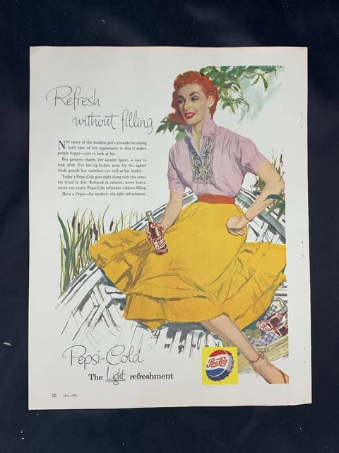Magazine Ad* - 1956 - Pepsi - lady in boat