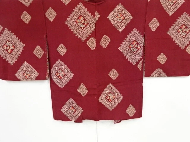 42587# Japanese Kimono / Antique Haori / Kinsha / Rhombus & Floral Plants