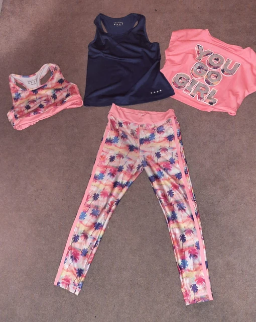 Set allenamento corallo; leggings, crop top, t-shirt, gilet - età 6 7 8 anni Matalan