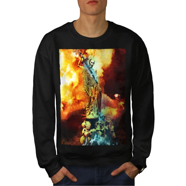 Wellcoda Skeleton Apocalypse Skull Mens Sweatshirt, War Casual Pullover Jumper
