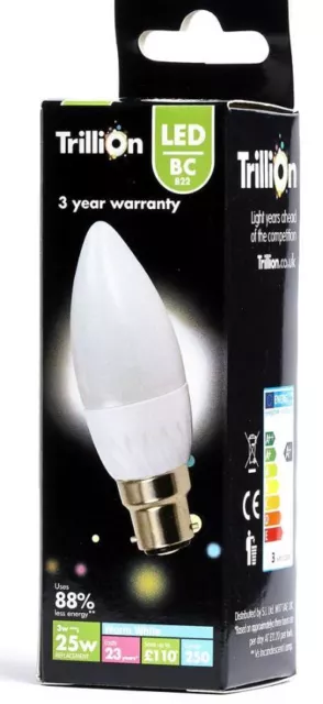 10 x 3w = 25w LED Candle Bayonet / B22 / BC Light Bulb Warm White 25 Watt 250lm