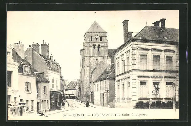 CPA Cosne, l´Eglise et la Rue Saint-Jacques