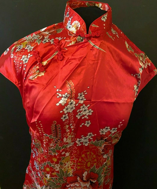 Jin Yue Fu Shi Traditional Cheongsam Women's Dress Silky Red Polyester