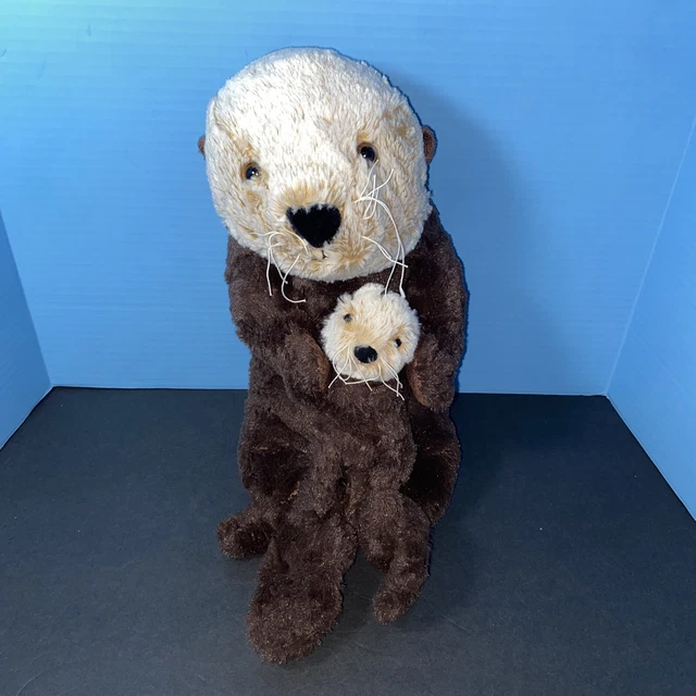 Monterey Bay Aquarium Plush Sea Otter Mom & Baby 2018 Stuffed Animal Brown 21"