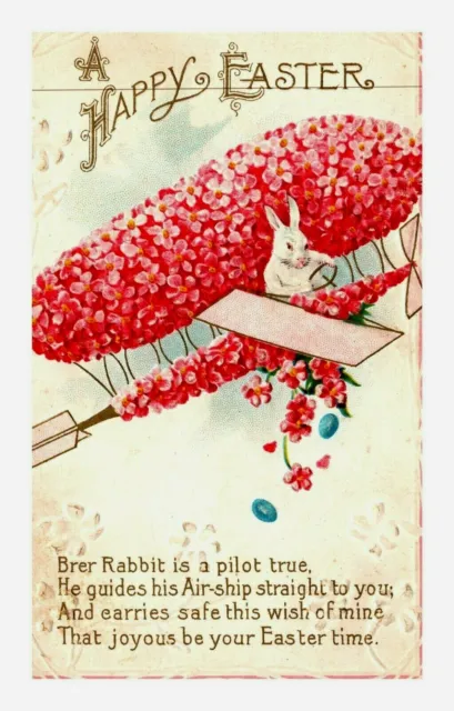 Brer White Rabbit Pink Flower Dirigible Rabbit Pilot  Easter  - A24