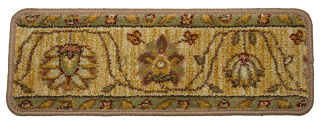 Brown Flower Turtle Oriental New Zealand Wool Carpet Stair Treads - 13 with Tape