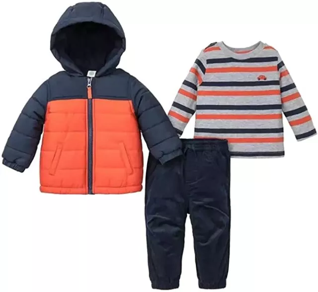 Little Me Baby Boys' 3 Piece Hooded Jacket and Pant Set (Navy/Orange)