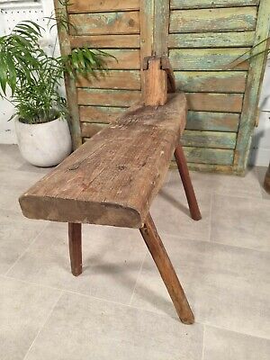 Antique 19th Century Primitive Saddlers Flax Comb Work Bench Stool 7