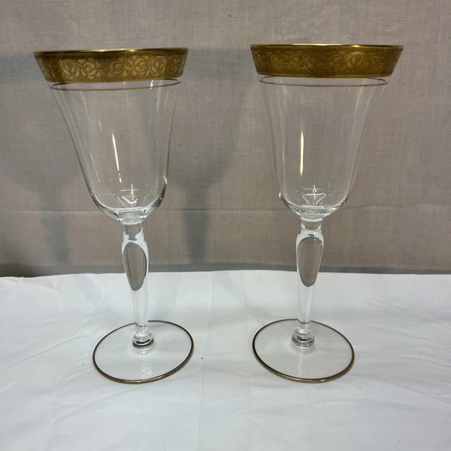 Vintage Tiffin Franciscan Minton Clear Gold Rimmed Wine/Water Glass set of 2