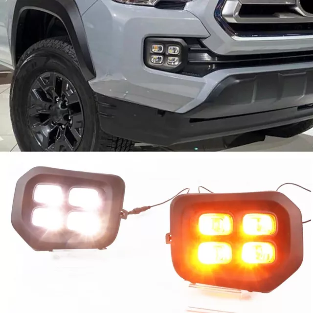 1Pair Front LED Daytime Running Light Amber White For Toyota Tacoma 2016-2020
