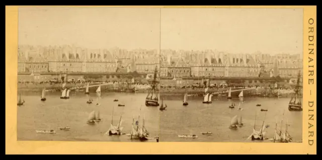 France, Dinard, Maisons sur le Quai, ca.1870, stéréo Tirage vintage stéréo, lége